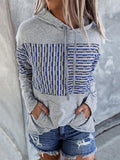 Striped Pocket Long Sleeve Casual Hoodie Shopvhs.com