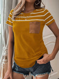 Striped Pocket Round Neck Short Sleeve T-Shirt Shopvhs.com