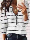 Striped Printed Zipper Long Sleeve T-Shirt Shopvhs.com