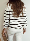 Striped Pullover Shoulder Button Knitted Sweater Shopvhs.com