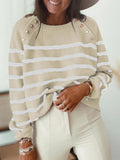 Striped Pullover Shoulder Button Knitted Sweater Shopvhs.com