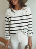 Striped Pullover Shoulder Button Knitted Sweater Shopvhs.com