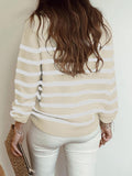 Striped Pullover Shoulder Button Knitted Sweater Shopvhs.com