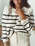 Striped Pullover Shoulder Button Knitted Sweater