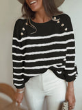 Striped Pullover Shoulder Button Knitted Sweater Shopvhs.com