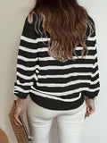 Striped Pullover Shoulder Button Knitted Sweater Shopvhs.com