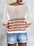 Striped See-Through Round Neck Long Sleeve Sweater Shopvhs.com