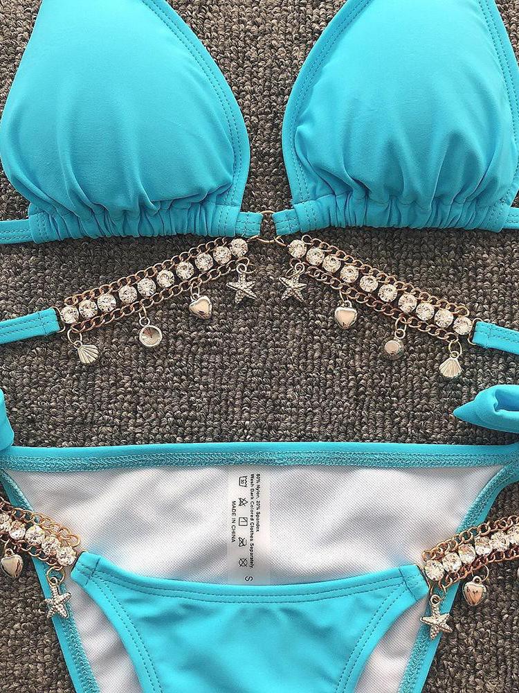 Studded Shell Pattern Halter Padded Bikini Set Shopvhs.com