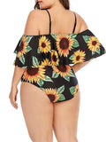 Sunflower Print Plus Size Strappy Swimsuit Shopvhs.com
