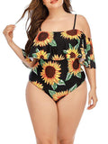 Sunflower Print Plus Size Strappy Swimsuit Shopvhs.com