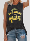 Sunshine and Whiske Print Crew Neck Sleeveless Tank Top Shopvhs.com