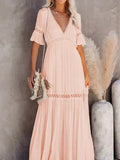Swiss Dot Lace Trim Maxi Dress Shopvhs.com