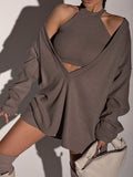Tank Top & V-Neck Long Sleeve Pullover T-Shirt Two Piece Set