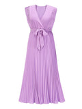 Temperament Beach Ruffle Sleeve Chiffon Pleated Skirt Shopvhs.com