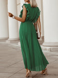 Temperament Beach Ruffle Sleeve Chiffon Pleated Skirt Shopvhs.com