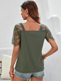 Temperament Commuter Lace Short Sleeve Loose Pullover Solid Color T-Shirt Shopvhs.com