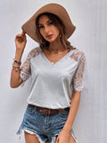 Temperament Commuter Lace Short Sleeve Loose Pullover Solid Color T-Shirt Shopvhs.com