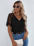 Temperament Commuter Lace Short Sleeve Loose Pullover Solid Color T-Shirt Shopvhs.com