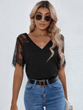 Temperament Commuter Lace Short Sleeve Loose Pullover Solid Color T-Shirt Shopvhs.com