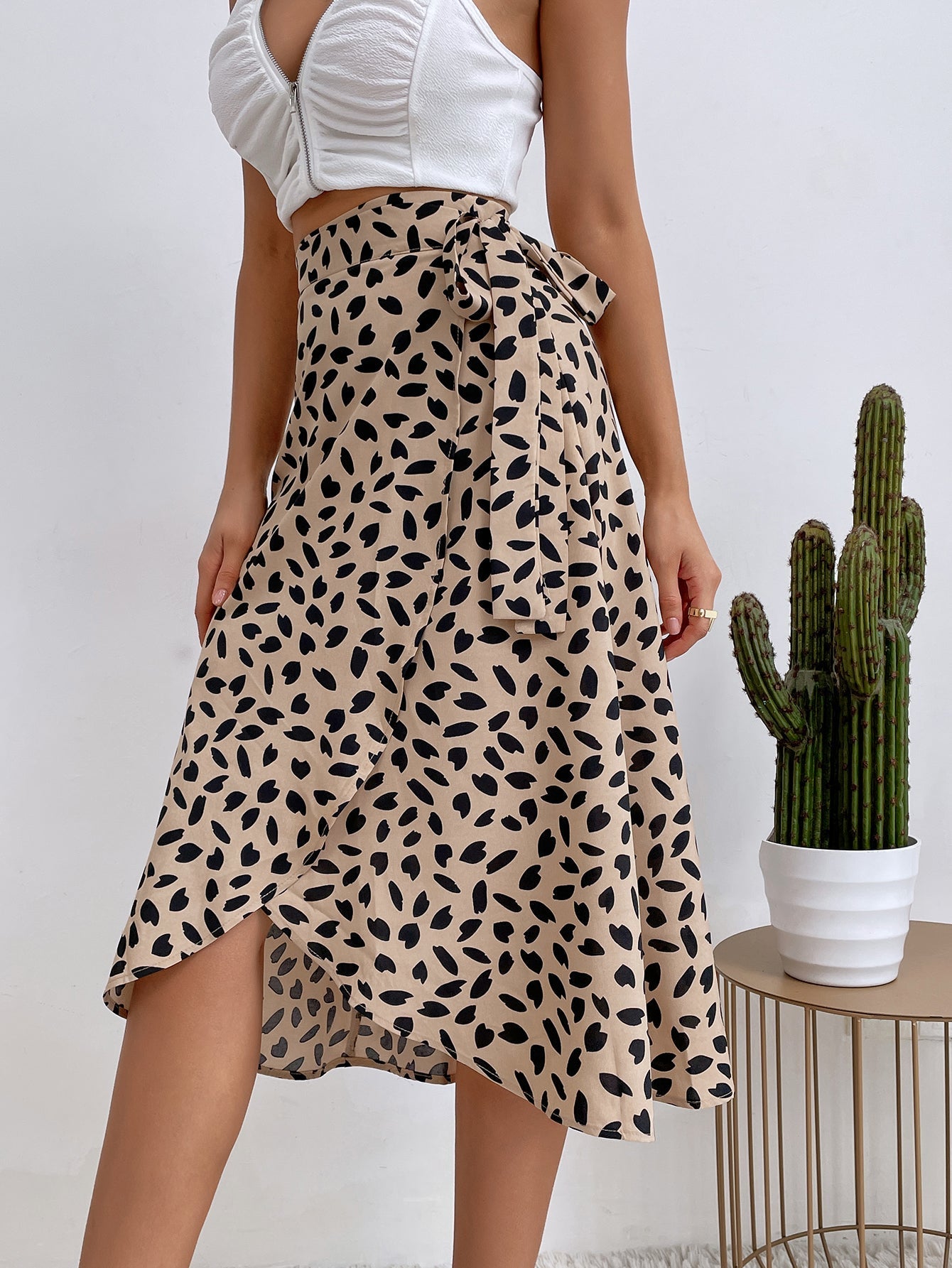 Temperament polka dot print split skirt trendy Shopvhs.com
