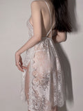 Temptation Backless Slit Embroidered Sling Nightdress Shopvhs.com