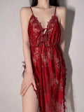 Temptation Backless Slit Embroidered Sling Nightdress Shopvhs.com