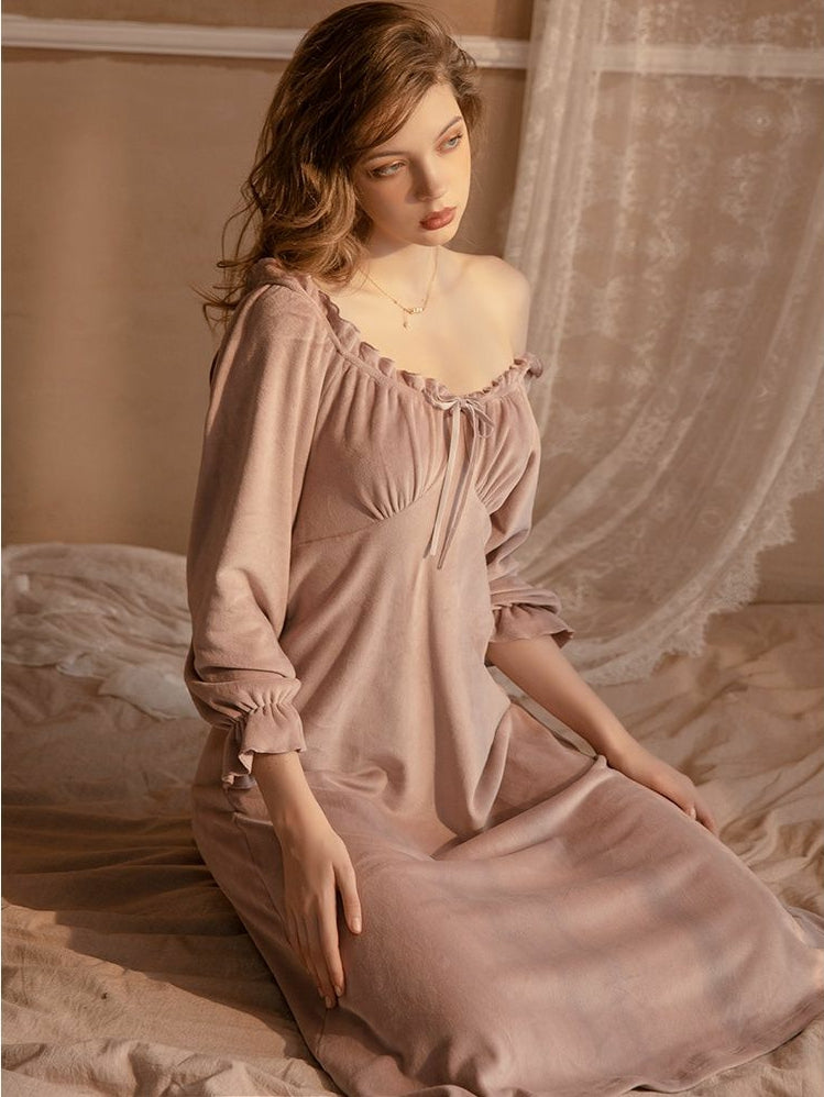Thick Flannel Round Neck Long-sleeved Home Nightdress Shopvhs.com