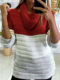 Three-Color Stitching Round Neck Bib Long Sleeve Sweater Shopvhs.com