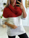 Three-Color Stitching Round Neck Bib Long Sleeve Sweater