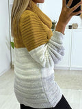 Three-Color Stitching Round Neck Bib Long Sleeve Sweater Shopvhs.com