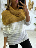 Three-Color Stitching Round Neck Bib Long Sleeve Sweater Shopvhs.com