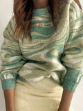 Tie-Dye Printed Round Neck Pullover Long Sleeve Sweater Shopvhs.com