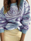 Tie-Dye Printed Round Neck Pullover Long Sleeve Sweater Shopvhs.com