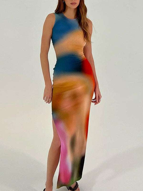 Tie Dyed Printed Split  Dress Shopvhs.com