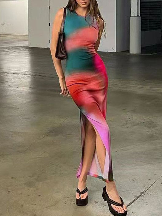 Tie Dyed Printed Split  Dress Shopvhs.com