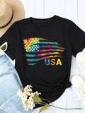 Tie-dye American Flag Graphic Print Short Sleeve Graphic T-shirt Shopvhs.com