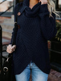 Turtleneck Button Long Sleeve Irregular Knit Sweater Shopvhs.com