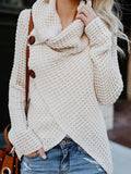 Turtleneck Button Long Sleeve Irregular Knit Sweater