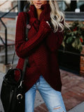 Turtleneck Button Long Sleeve Irregular Knit Sweater Shopvhs.com