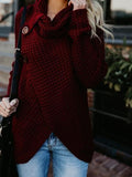 Turtleneck Button Long Sleeve Irregular Knit Sweater Shopvhs.com