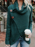 Turtleneck Button Long Sleeve Irregular Knit Sweater Shopvhs.com