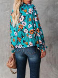 Turtleneck Flower Pullover Lantern Long Sleeve Blouse Shopvhs.com