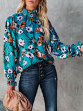 Turtleneck Flower Pullover Lantern Long Sleeve Blouse Shopvhs.com