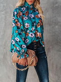 Turtleneck Flower Pullover Lantern Long Sleeve Blouse Shopvhs.com