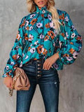 Turtleneck Flower Pullover Lantern Long Sleeve Blouse Shopvhs.com