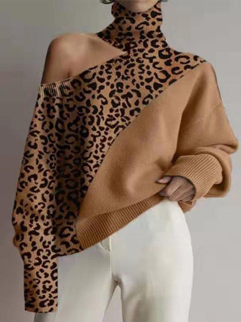 Turtleneck Off-Shoulder Pullover Long Sleeve Sweater Shopvhs.com