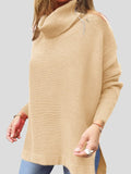 Turtleneck Pullover Long Sleeve Split Sweater Shopvhs.com