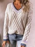 Twisted V-Neck Knitted Long Sleeve Sweater Shopvhs.com