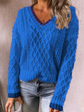 Twisted V-Neck Knitted Long Sleeve Sweater Shopvhs.com