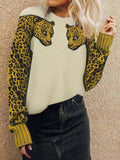 Two Leopards Round Neck Long Sleeve Sweater Shopvhs.com
